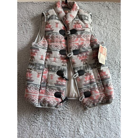 Ruff Hewn Jackets & Blazers - Ruff Hewn Women's Size M Warm Thick Gray+Pink Southwestern Print Puffer Vest